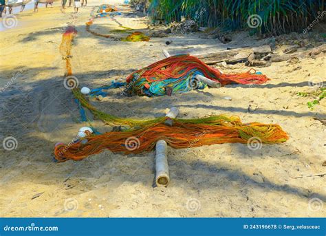 Fishing Nets on Ocean Beach Stock Photo - Image of fishing, colorful ...