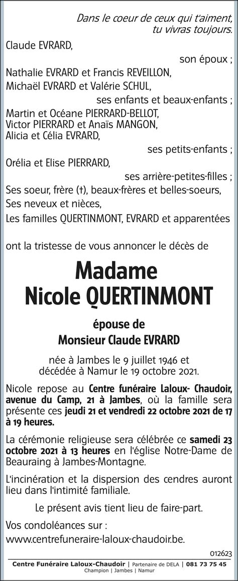 Nicole Quertinmont Avis N Crologique Lavenir Net