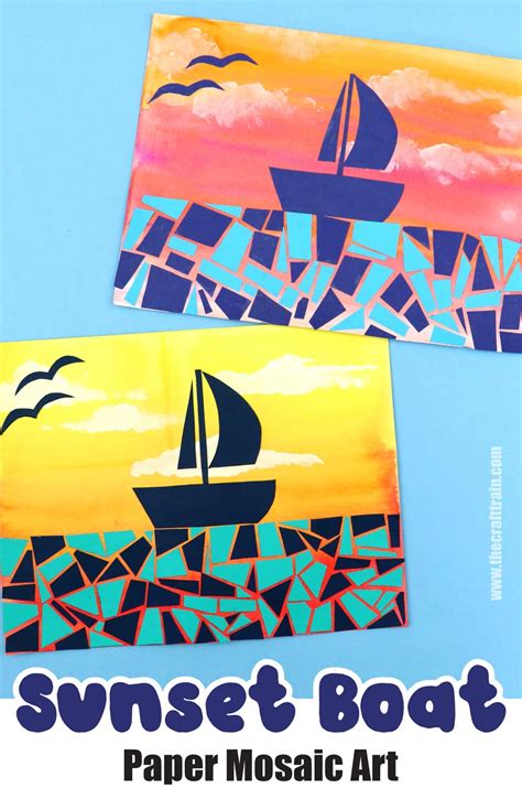 paper mosaic sunset boat scene - The Craft Train