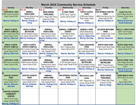 Community Service Schedule City Of Santa Clarita