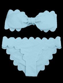 2019 Padded Scalloped Bandeau Bikini Set In LIGHT BLUE L ZAFUL