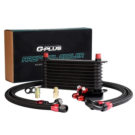 G Plus 10 Row 10an Universal Aluminum Engine Transmition Oil Cooler Kit Oil Filter Relocation