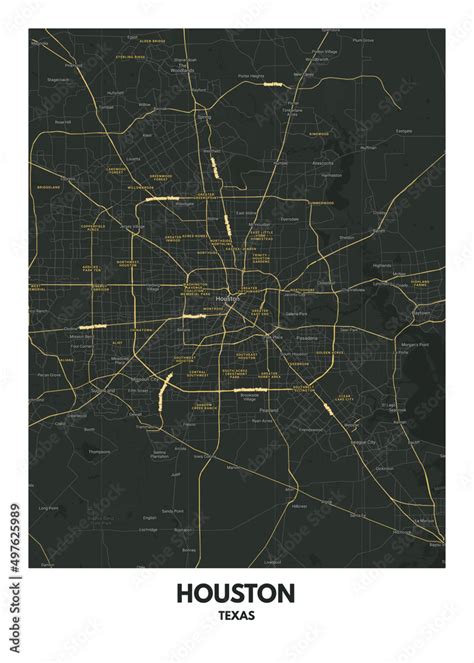 Poster Houston - Texas map. Road map. Illustration of Houston - Texas ...