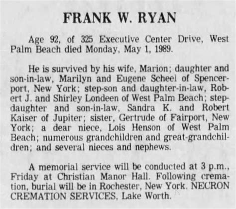 Obituary For Frank W Ryan Aged 92 ™