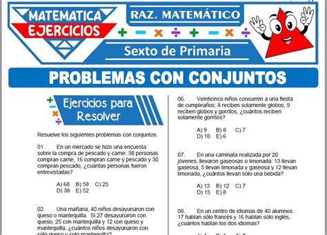 Ejercicios De Problemas Con Conjuntos Para Sexto De Primaria