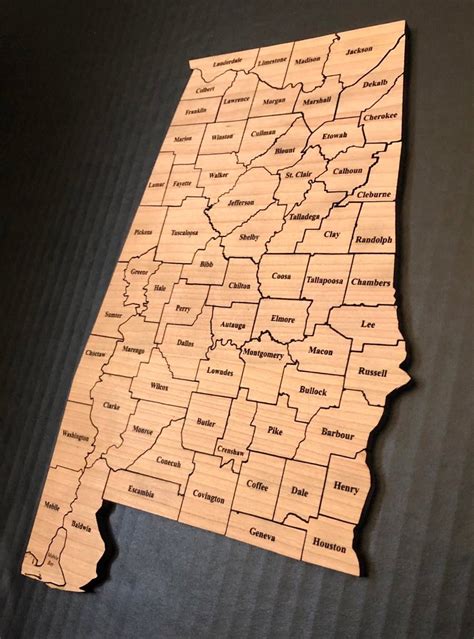 Alabama State Puzzle Laser Cut Wooden State Map Jigsaw Puzzles County