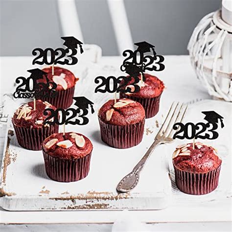 Rsstarxi 24 Pack 2023 Graduation Cupcake Toppers 2023 Graduation Cap C