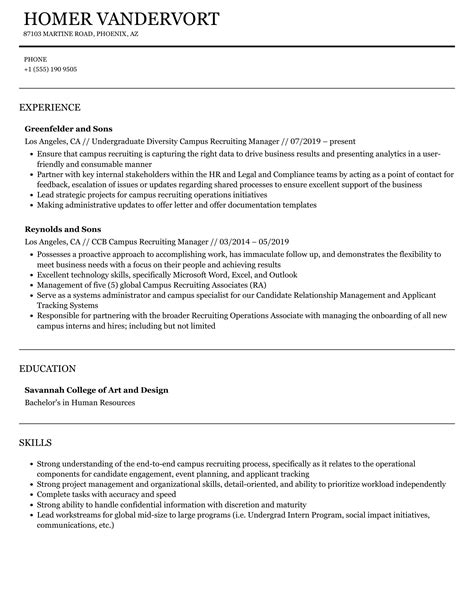 Campus Recruiting Manager Resume Samples Velvet Jobs