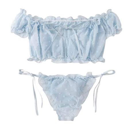 Ensemble De Lingerie Femmes Mignonnes Broderie Dentelle Bowknot Off Shouder Ensemble Lingerie