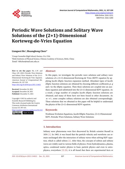 PDF Periodic Wave Solutions And Solitary Wave Solutions Of The 2 1