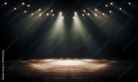 Illuminated Empty Stage with Dramatic Spotlights. Simple Empty Stage ...