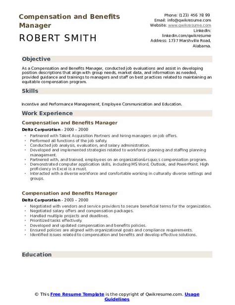 Compensation And Benefits Manager Resume Samples Qwikresume