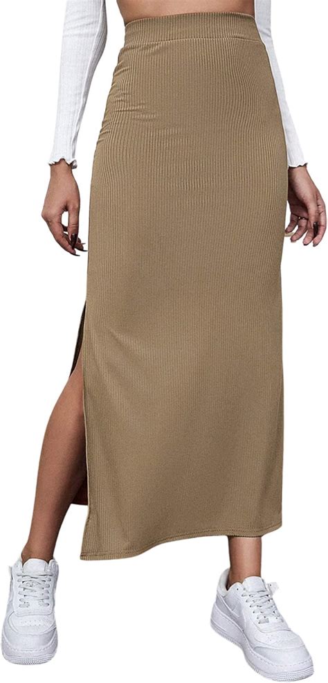 Shein Women S Basic Plain Ribbed Knit Split Stretchy Pencil Bodycon