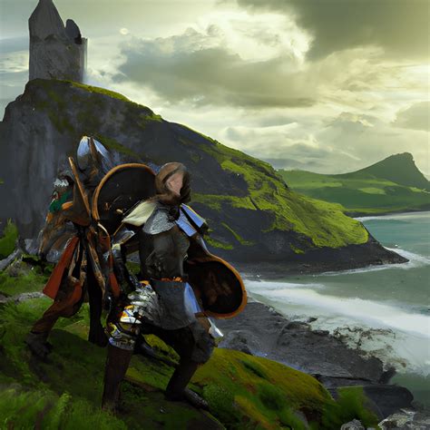 2 Medieval Warriors On A Cliff By The Coast · Creative Fabrica