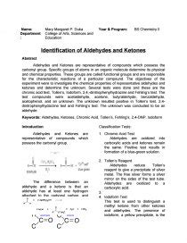 Classification And Identification Of Aldehydes And Ketones Lab Report