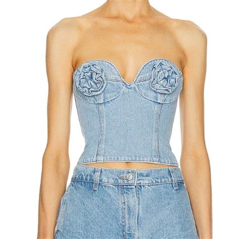 Magda Butrym Tops Magda Butrym Denim Strapless Corset Top Poshmark