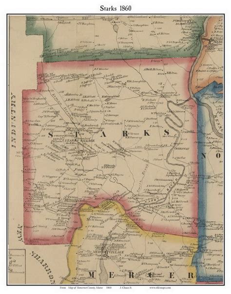 Starks Old Town Map With Homeowner Names Maine Reprint Genealogy