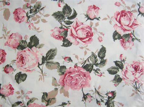 Vintage Rose Cotton Fabric White Fabric Pink Rose In The