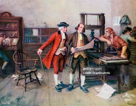 Benjamin Franklin And Associates At Franklins Printing Press In