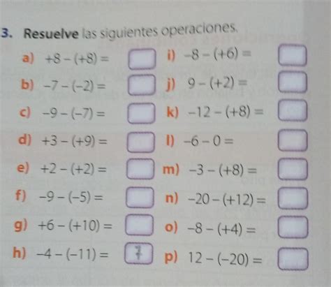 Resuelve Las Siguientes Operaciones Correctamente De Suma Y Resta De