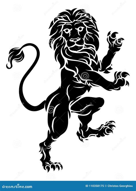 Lion Standing Rampant Heraldic Crest Coat Of Arms Cartoon Vector