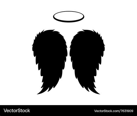 Silhouette black angel wings feathers and halo Vector Image