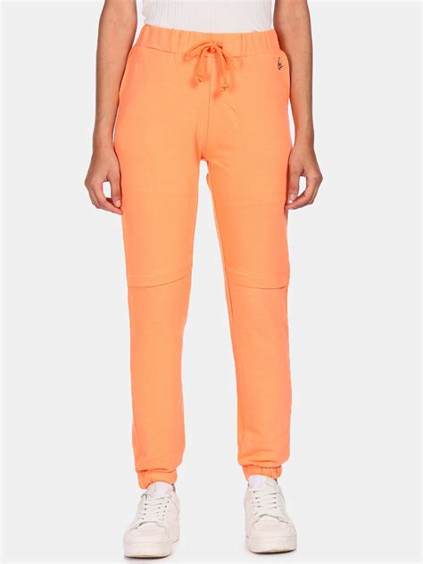 Buy Flying Machine Women Orange Solid Straight Fit Pure Cotton Joggers