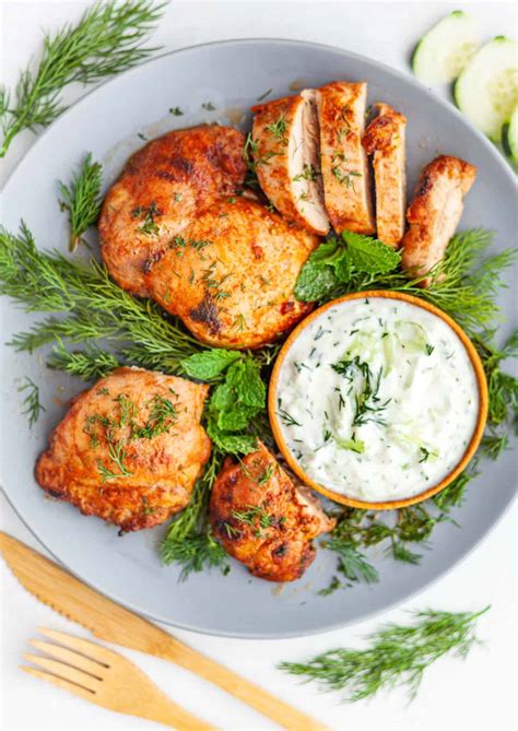 Mediterranean Grilled Chicken with Cucumber Yogurt Sauce - Kitchen Skip