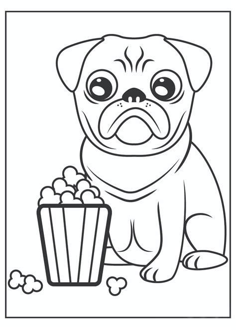 Pug Comiendo Hueso Para Colorear Imprimir E Dibujar Coloringonly