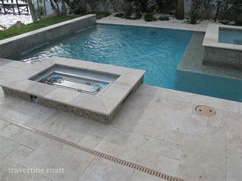 Ivory Tumbled Travertine Pool Tiles And Pavers Modern Pool Miami