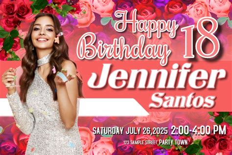 18th Floral Birthday Tarpaulin Template Postermywall