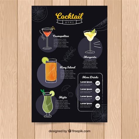 Free Vector Cocktail Menu Template In Hand Drawn Style