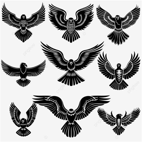 Black Eagle Hawk Or Falcon Heraldic Symbol Set Eagle Heraldic Bird