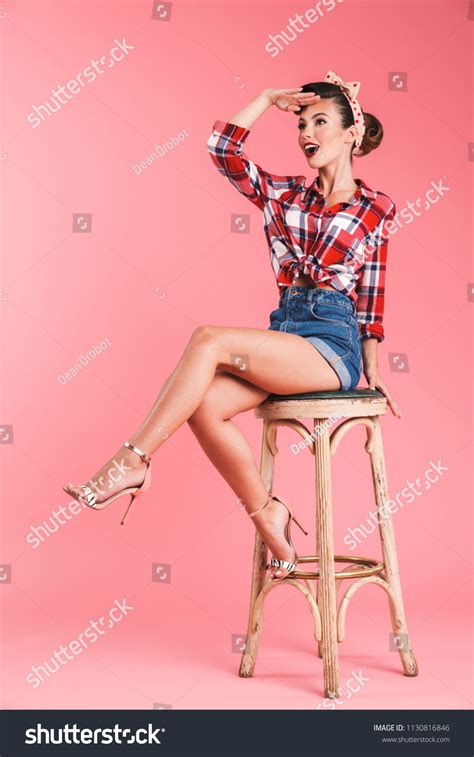 Full Length Portrait Smiling Brunette Pin Up Stock Photo Shutterstock
