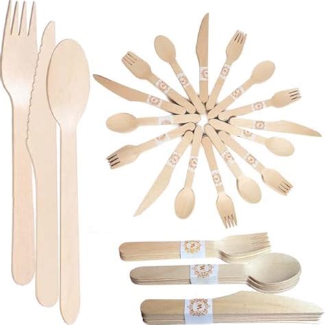 HOT BARGAINS 300pcs Wooden Cutlery Set Disposable Biodegradable 100