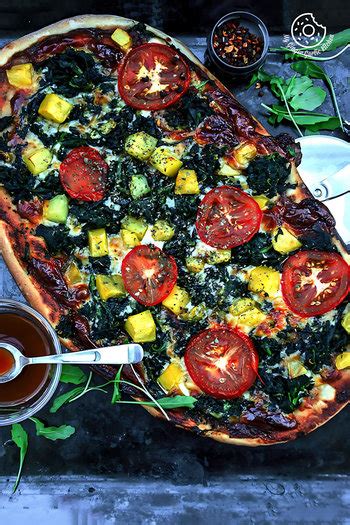 Garlicky Spinach Mango Tomato Pizza My Ginger Garlic Kitchen