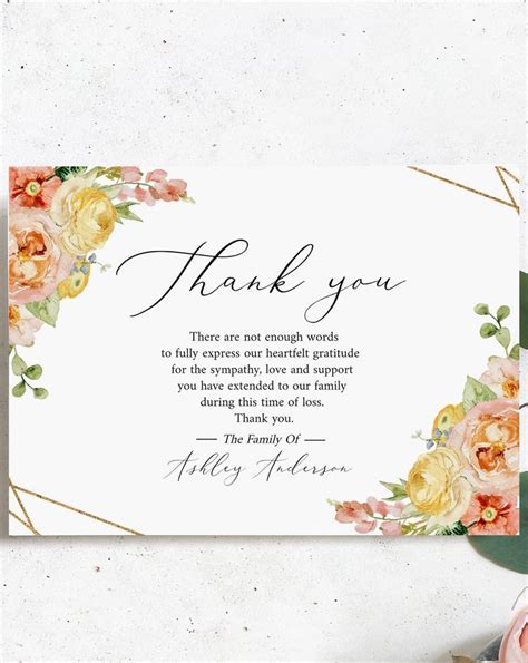 Elegant Floral Funeral Thank You Card Celebration Of Life Funeral