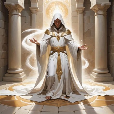 A White Robed Figure Preforming A Virtuous Ritual On