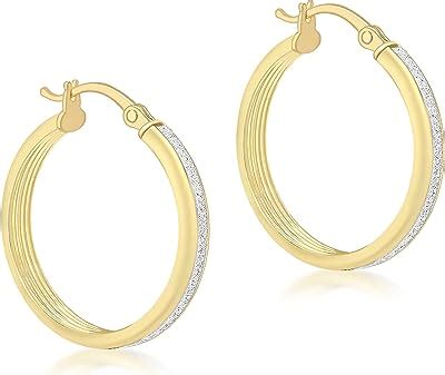 Carissima Gold Women S 9ct Yellow Gold Ribbed Oval Creole Earrings