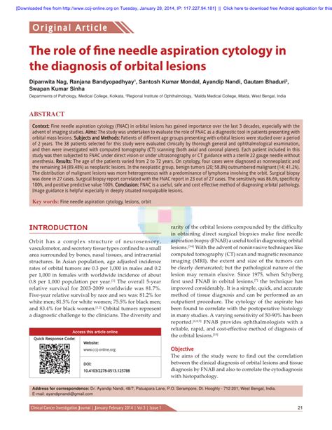 Pdf The Role Of Fine Needle Aspiration Cytology In The Diagnosis Of