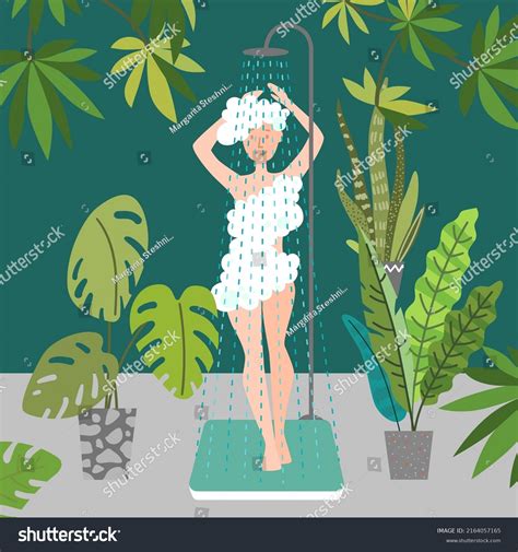 Girl Taking Shower Morning Routine Colorful Stock Vector Royalty Free