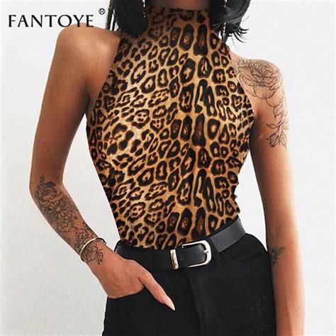 Fantoye Sexy Leopard Print Skinny Bodysuits Womens 2018 Sleeveless