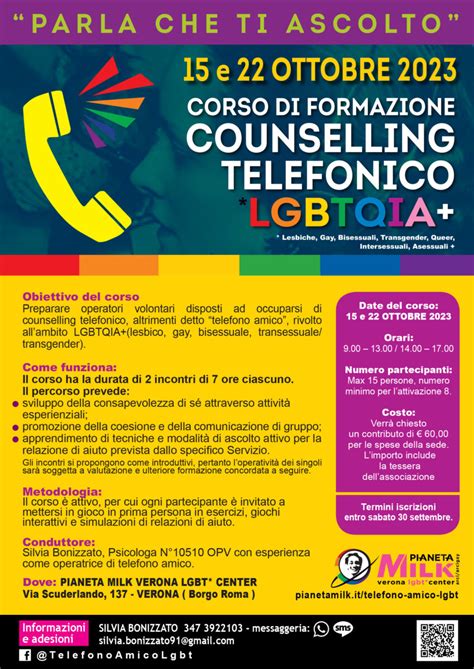 CORSO DI FORMAZIONE COUNSELLING TELEFONICO LGBTQIA 2023 Pianeta Milk