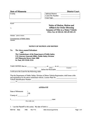 Fillable Online Mncourts Notice Motion And Affidavit For Order