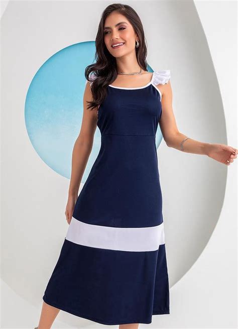 Vestido Azul Marinho Em Malha Rosalie