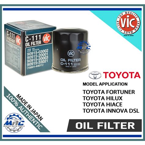 Vic C111 Oil Filter For Toyota Fortuner Hilux Hiace Innova Dsl