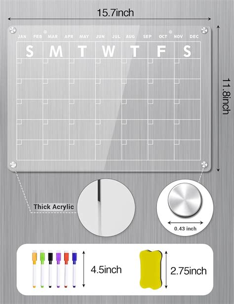 Calendario magnético acrílico de 2 piezas para refrigerador calendario