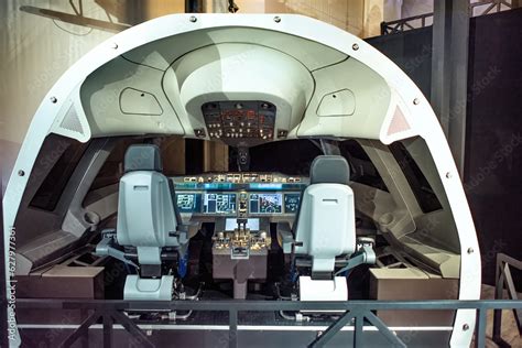 Aircraft cockpit simulator шт the Museum of Cosmonautics in Moscow with ...