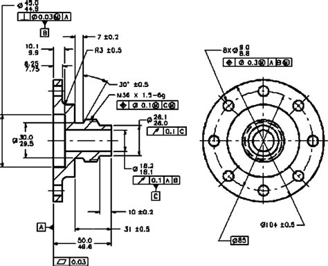 Example Of An Industrial Drawing With Dimensioning And Tolerancing