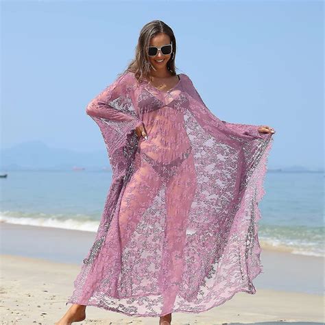 Strand Cover Up Boho Blonder Kimono Plus Size Bikini Kåbe Badedragt Badedragt Til Kvinder Solid